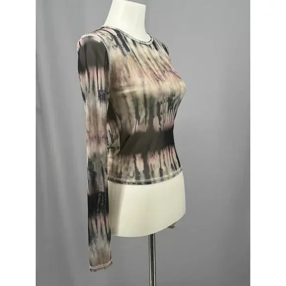 Urban Outfitters Shirt Womens Small Gray Womens Tie-Dye Mesh Top Y2K Cropped 90s - Picture 5 of 11